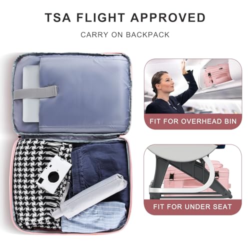 Travel Backpack for Women, 52L Carry On Backpack, Extra Large Expandable Travel Bag, 18.4 Inch TSA Flight Approved Luggage Personal Item Size with USB, Teacher Business Daypack, Pink