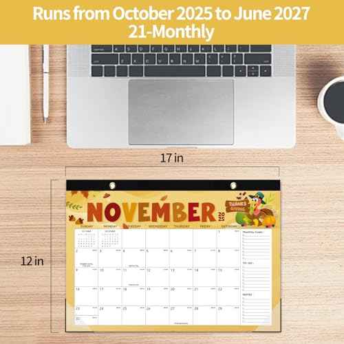 Desk Calendar 2025-2026, 21 Months Runs from October 2025 to June 2027 Large Size 17" X 12" Monthly Wall Calendar Desktop Planner with To Do List for Home Classroom School Office(Festive)