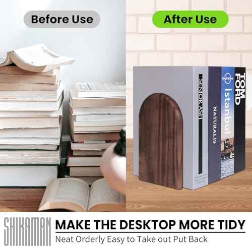 Book Ends,4 Pair Large Bookends Wood Book Ends Universal Economy Bookend (4, Large)