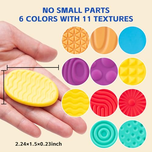 Sensory Stones 6 Pack - Hard Plastic Worry Stones for Adults & Autism Kids, 11 Textured Calming Toys for Anxiety Relief, Quiet Fidget Toys for Classroom & Office
