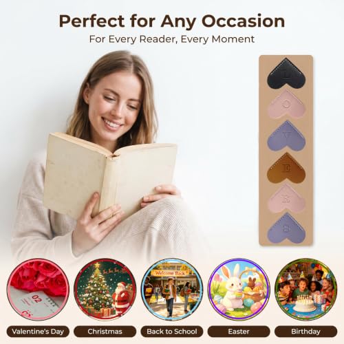 Wayzton Personalized Pink Leather Heart Bookmark for Women & Kids, Custom Initials, Book Lover Gift