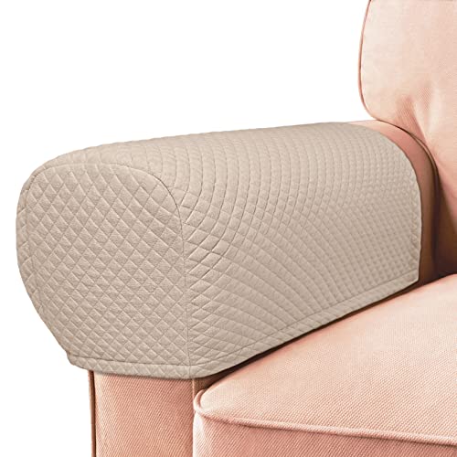 Roytub Stretch Couch Arm Covers, Breathable Armrest Cover for Sofas and Chairs Armrest Cover Keep Home Clean, Scratch-Resistant Sofa Arm Covers Protect and Decorate Your Sofa(Medium, Sand, 2PCS)