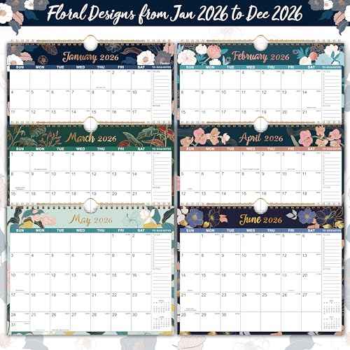 2026 Calendar - Wall Calendar 2026, JAN.2026 - DEC.2026, 8.5" x 11", 2026 Wall Calendar with Twin-Wire Binding, Hanging Hook, Unruled Block - Engraved Art Floral