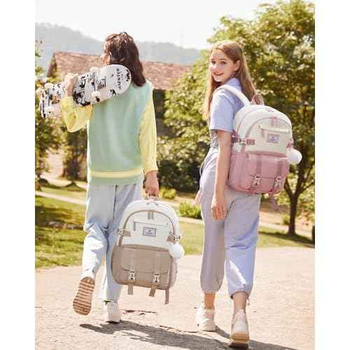 LOVEVOOK Pink Cute School Backpacks for Girls, Back to School Bookbag for Girls 10-12, Lightweight Backpack for Middle School Teens Students with Large Cup Holder, Fits 15.6" Laptop