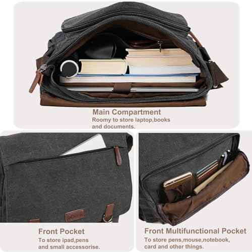 Canvas Messenger Bag for Men Women,Travel Satchel Shoulder bag 15.6 Inch Laptop Bag briefcase Business