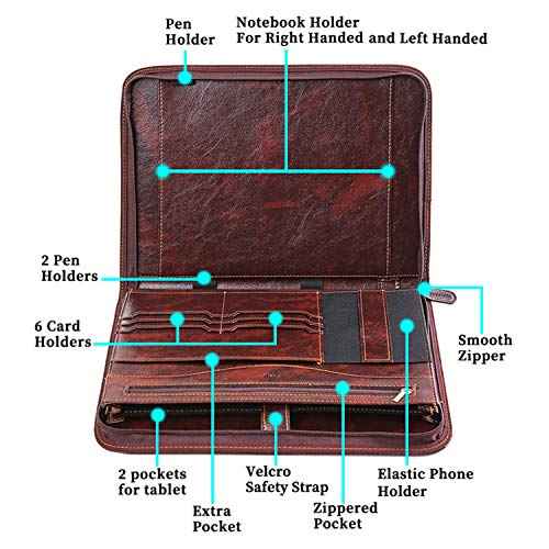 IVESIGN Zippered Padfolio for Women & Men Resume Portfolio Folder Vegan Leather Business Organizer Planner,with Writing Pad Interior 10.1 Inch Tablet Sleeve Dark Brown