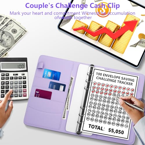 Violet 100 Envelopes Money Saving Challenge Binder with Trackers & Budget Organizer