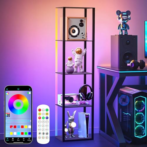 5 Tiers RGB Corner Shelf with LED Light, 63.78" Tall Display Shelf for Collectibles, LED Corner Floor Lamp with APP and Remote Control for Living Room Bedroom