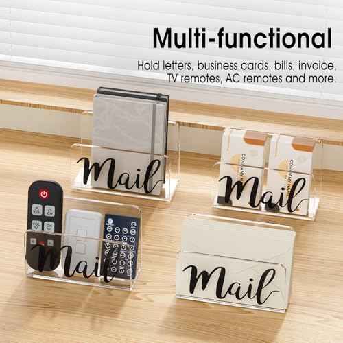 KTRIO Acrylic Mail Holder, Clear Sorter, Organizer Countertop, Print Script Letter Holder for Desk, Envelope Stand for Home Office School