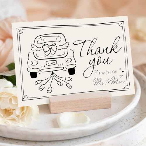 Whaline 24 Pack Wedding Thank You Cards Black The New Mr & Mrs Car Cake Thank You Greeting Note Cards with Envelope Sticker for Bridal Shower