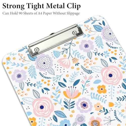 Rimilak Plastic Clipboards with Metal Clip, A4 Letter Size 9 x 12.5 in, Office Decorative for Students Women Men and Kids, Cute Custom Pattern, Purple Flower