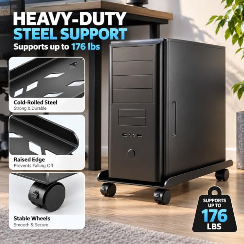 Hovadova Computer Tower Stand with 360° Wheels, Compact Mobile PC Stand