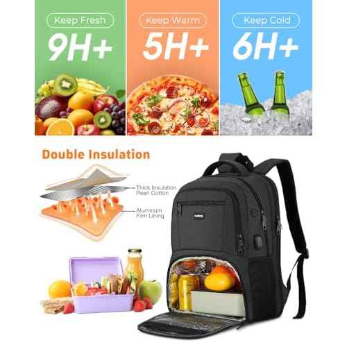 17.3 Inch Laptop Backpack Insulated Backpacks with Cooler Compartment,TSA Large School Backpack Lunch Box for Teens Boys,Anti-Theft Work Business Bookbag,College Computer Backpack for Men Women