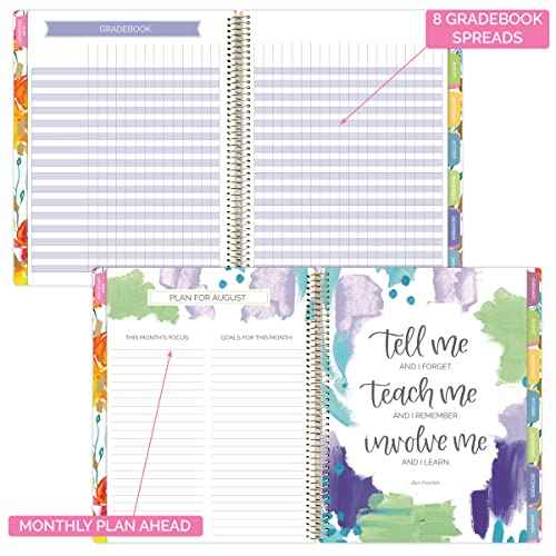 bloom daily planners New Undated Academic Year Teacher Planner & Calendar with Frosted Protective Cover - 7 Period Lesson Plan Organizer Book (9" x 11") - Teacher with a Plan