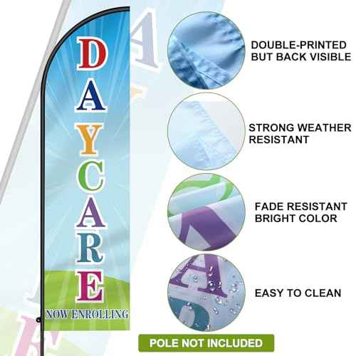 5 Set Daycare Now Enrollling Sign Include 3 Daycare Yard Sign with Stake 7 ft Feather Advertising Flag with Pole 8 x 11 ft Banner for Business Promotion