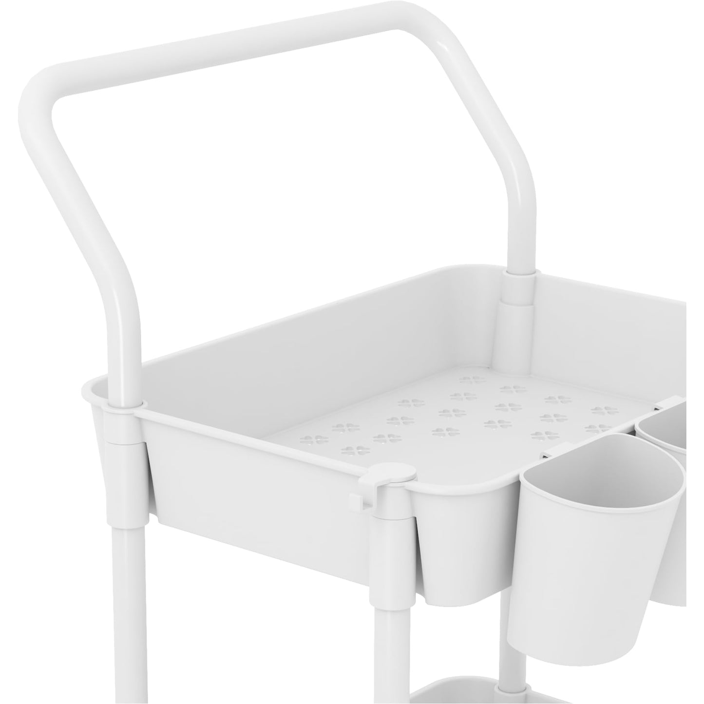 Buzowruil 4-Tier Rolling Utility Cart, Storage Cart with Handle Multi-Purpose and Locking Wheels,with Hanging Basket and Hook for Office, Kitchen, Bathroom,White