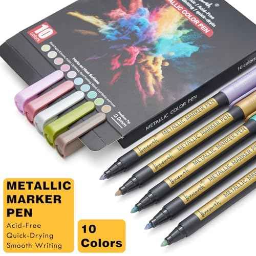 Metallic Marker Pens - 10 Colors Medium Point Metallic Markers for Rock Painting,Black Paper,Scrapbooking Crafts, Card Making,DIY Photo Album,Ceramic