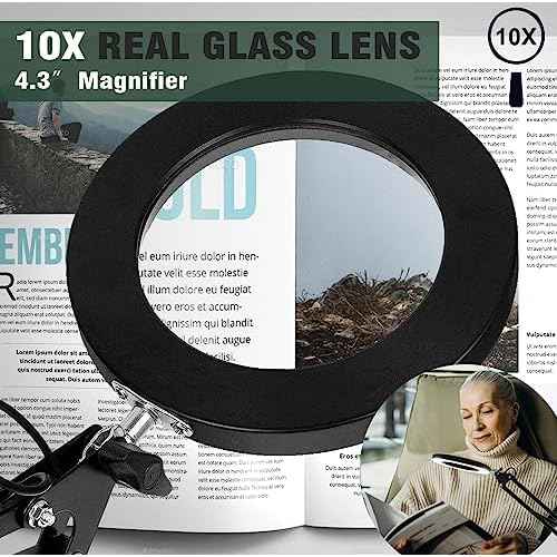 Magnifying Glass with Light and Stand, 10X Magnifying Lamp, 2-in-1 Magnifying Desk Lamp with Clamp, 3 Color Mode, Magnifying Glasses with Light for Close Work (Base £¦ Clamp)