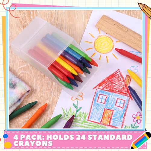 Clear 2-in-1 Plastic Crayon Box with Sharpener - Holds 24 Colored Pencils, Kids Art Storage