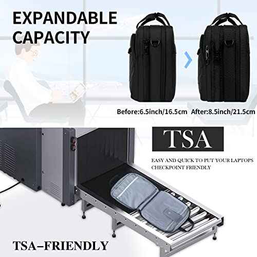 VANKEAN Laptop Briefcase for Women Men Fashion, TSA Friendly Expandable 17 Inch Laptop Bag, Waterproof Computer Bag with RFID Pocket, Work Bag for Women Messenger Bags, Business/Travel/College, Black