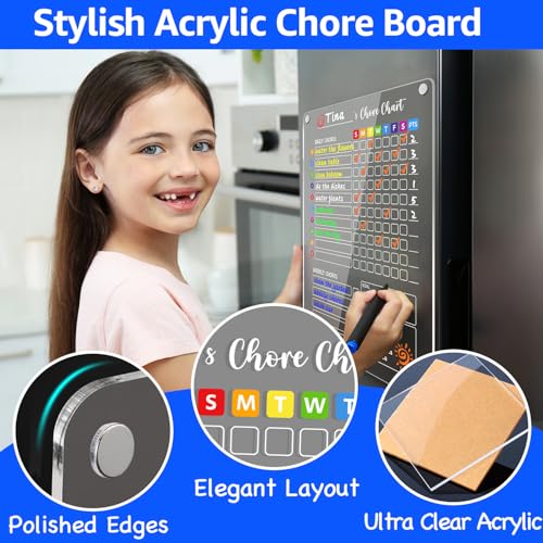 PigPotParty Magnetic Acrylic Chore Chart for Kids 2-Pack, 12x16 Inch, Fun & Reusable Family Organizer