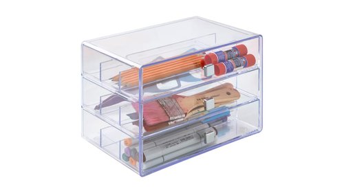 Simply Tidy Three Drawer Washi Tape Storage Keeper Organize Arts & Crafts, Embellishments, Washi Tape, Jewelry - Clear, 1 Pack