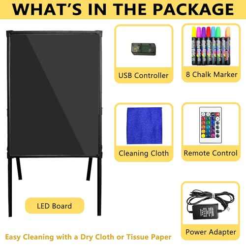 Montex LED Message Board 32" x 24" Self-Standing LED Signs, Menu Board with Adjustable Height, Aluminum Frame, for Stores, Bars, Restaurants, Plug in or Compatible with Power Bank