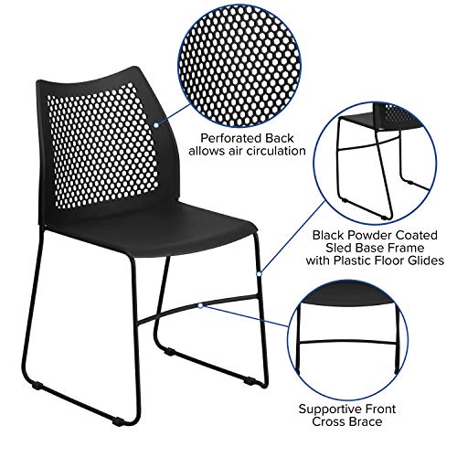 Emma + Oliver Black Sled Base Stack Chair - Multipurpose Plastic Guest Chair