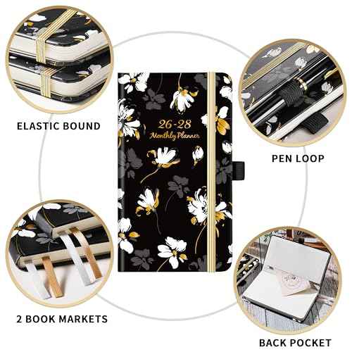 2026-2028 Pocket Calendar - Pocket Planner 2026-2028 from Jan. 2026 to Dec. 2028, 3 Year Monthly Planner with Pen Holder, Bookmarks, 6.3" x 3.8"