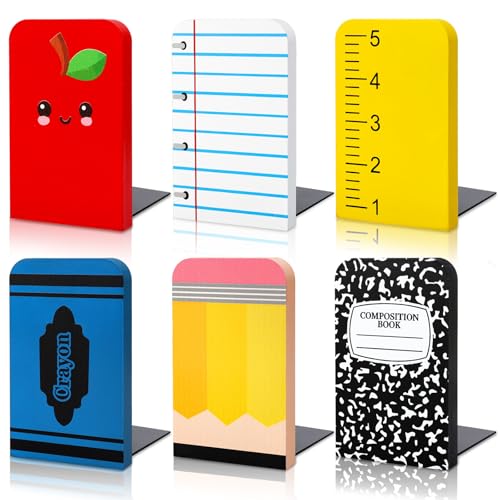 AnyDesign 6-Piece Back to School Wooden Bookends Non-Slip Organizer for Heavy Books