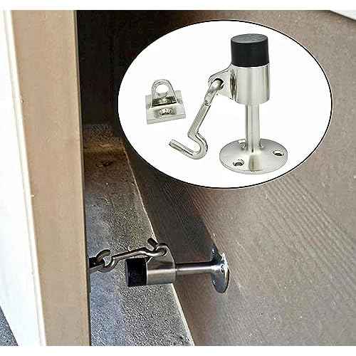Heavy Duty Door Stopper with Hook, Stainless Steel Door Holder Stop with Sound Dampening Rubber Bumper Wall Mounted Door Floor Stop Holder,Free Screws (Sliver)