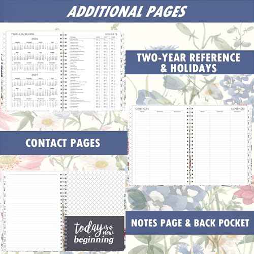 2026 Planner - Jan. 2026 - Dec. 2026, 2026 Planner Weekly and Monthly with Tabs, 6.3" x 8.4", Planner 2026, Hardcover with Back Pocket + Thick Paper + Twin-Wire Binding - Flowers