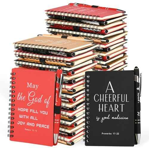 INSADA Christian Prayer Journal Spiral Notebooks Bulk with Pens - Small Notepads (4.13¡±x5.43¡±) - Christmas Gifts for Women men,Church Members & Bible Study Groups (30 sets multicolor)
