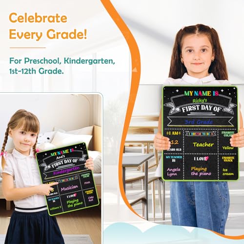 4 Thought First & Last Day of School Chalkboard Sign, 11x14 Double-Sided, Classic Grid Vertical