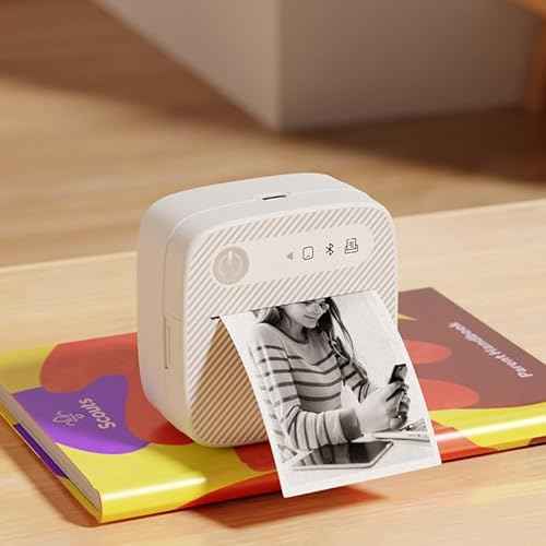 Aimery Mini Printer with 5 Rolls Sticker Paper, Bluetooth Portable Sticker Printer Efficiently and Quickly, Thermal Printer for Study Notes, DIY, Label, Free App with Multiple Templates-Printer