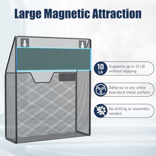 Black 1-Tier Magnetic File Holder Organizer No Drilling Wall Mount for Cabinets