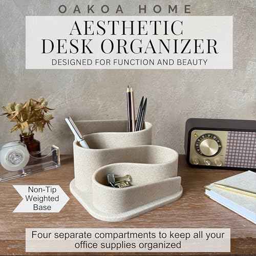 OAKOA Aesthetic Desk Accessories & Workspace Organizers - Cute Desk Organizer Pen Holder for Desk Aesthetic Office Supplies - Modern Pencil Holder - Boho Office Decor
