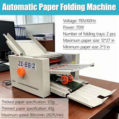 TECHTONGDA Automatic Paper Folding Machine with Counter and Adjusting Speed 110V Desktop Fold Paper 2 * 3in to 12 * 27in Fold Sizes, Max Speed 262ft/min for Offices, Schools