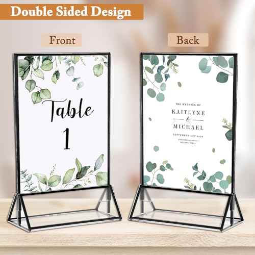 Floroom 12 Pack 5x7 Inch Clear Acrylic Sign Holders, Double-Sided Black Display Stand Picture Frames for Table Numbers, Menus, Flyers, Weddings, and Offices