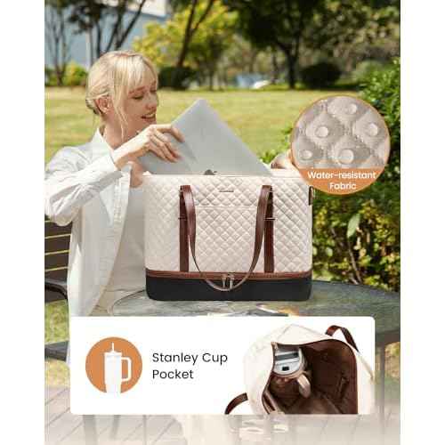 LOVEVOOK Lunch Tote Bag for Women, 15.6 Inch Laptop Work Bag With Lunch Compartment & Large Cup Holder, Lightweight Work Briefcase for Travel, Bussiness, Teacher