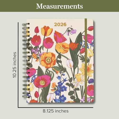 2025-2026 Jumbo Planner Daily Weekly & Monthly, 17 Month Hardcover Agenda Dated Aug 2025-Dec 2026, Cute Planner with Stickers, Pockets, & Spiral Binding, Meadow Bouquet Seedpearl