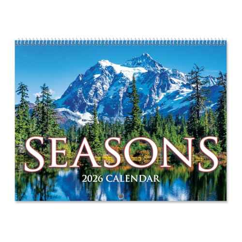 Current 2026 Seasons Wall Calendar, 12-Inch x 9-Inch Size Closed, 18-Inch Size Open, Large Bookstore-Quality, Spiral-Bound Hanging Monthly Wall Calendars for Kitchen & Office