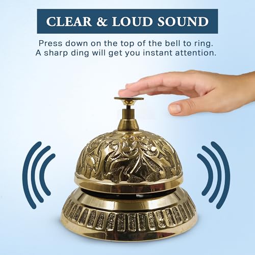 Vintage Brass Service Desk Bell - Victorian Hotel Reception Ring, Antique Counter Bell
