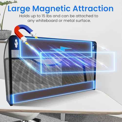 6 Pack Magnetic File Holder, Magnetic Pocket Wall File Holder, Mesh Wall Paper Organizer, Vertical Mail Basket, Storage Organization Magazine Rack for Office, Home and School
