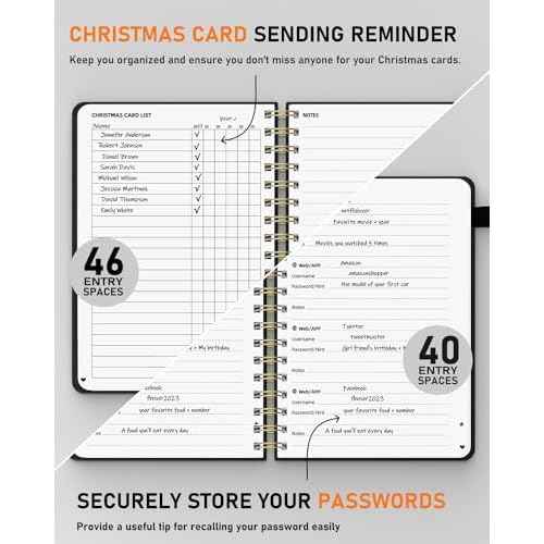 WEMATE Spiral Address Book with Alphabetical Tabs, Leather Password Book, Address Organizer Telephone Notebook Journal Keep Contact Safe Hardcover Large Print for Seniors Home Office 5.8¡ȡ¿8.2¡È, Black