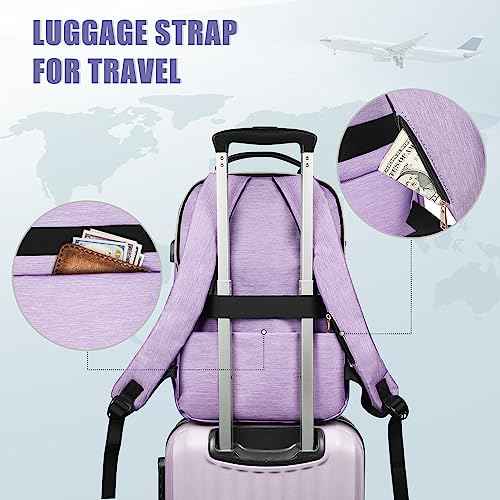 MATEIN 17 Inch Laptop Backpack, Womens Travel Laptop Backpack, Large Water Resistant College Teacher Nurse Work Bag Lightweight Daypack Computer Bagpack with USB Charging Port, Light Purple