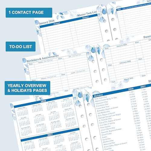2026 Planner Refills ? January 2026 - December 2026, 2026 Planner Refills, Two Pages Per Day Daily £¦ Monthly, 8.38" x 5.51", Ring-Bound with Tabs