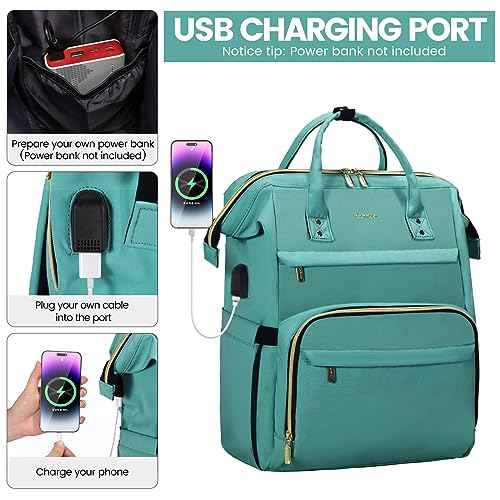 LOVEVOOK Laptop Backpack for Women,17 Inch Professional Womens Travel Backpack Purse Computer Laptop Bag Nurse Teacher Backpack,Waterproof College Work Bag Carry on Backpack with USB Port,Mint Green