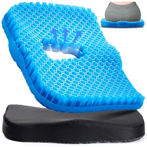 Gel Seat Cushion for Long Sitting & Hip Pain Relief (Large Size) - Cooling 3D Cushions for Office Chair, Car, Wheelchair, Breathable & Non-Slip Cover with Pressure Relief Technology