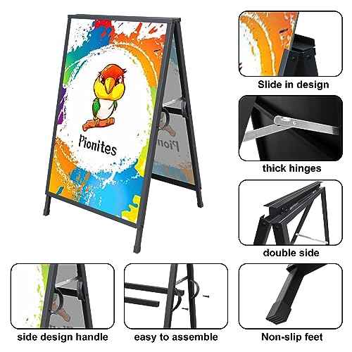 Heavy Duty Slide-in Folding A Frame Sign Sidewalk Sign 24x 36 Inch Sandwich Board Steel Metal Double-Side Pavement sign Corrugated Plastic Poster (24x36 inch(Frame only))
